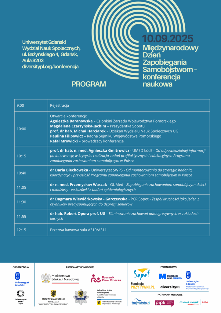 PROGRAM Międzynarodowy Dzień Zapobiegania Samobójstwom – konferencja naukowa